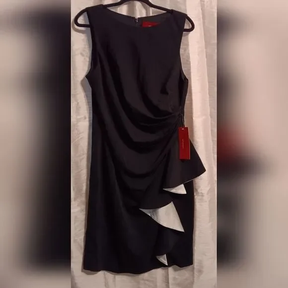 carmen marc valvo infusion cocktail dress Carmen Marc Valvo Infusion Blue Floral Jacquard Cocktail Skater Dress Sz 10  EUC